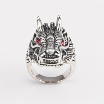 Retro 3D Dragon Head Stainless Steel Men Finger Ring | 