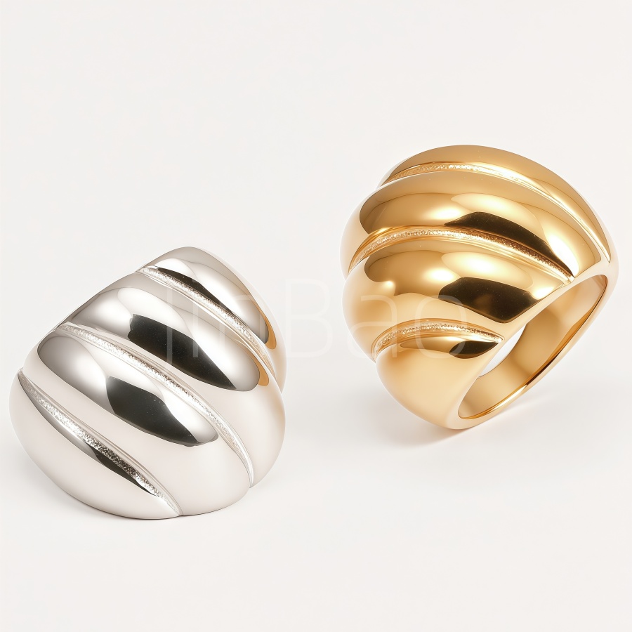 Chunky Dome Diagonal Glitter Groove Women Ring | E00585
