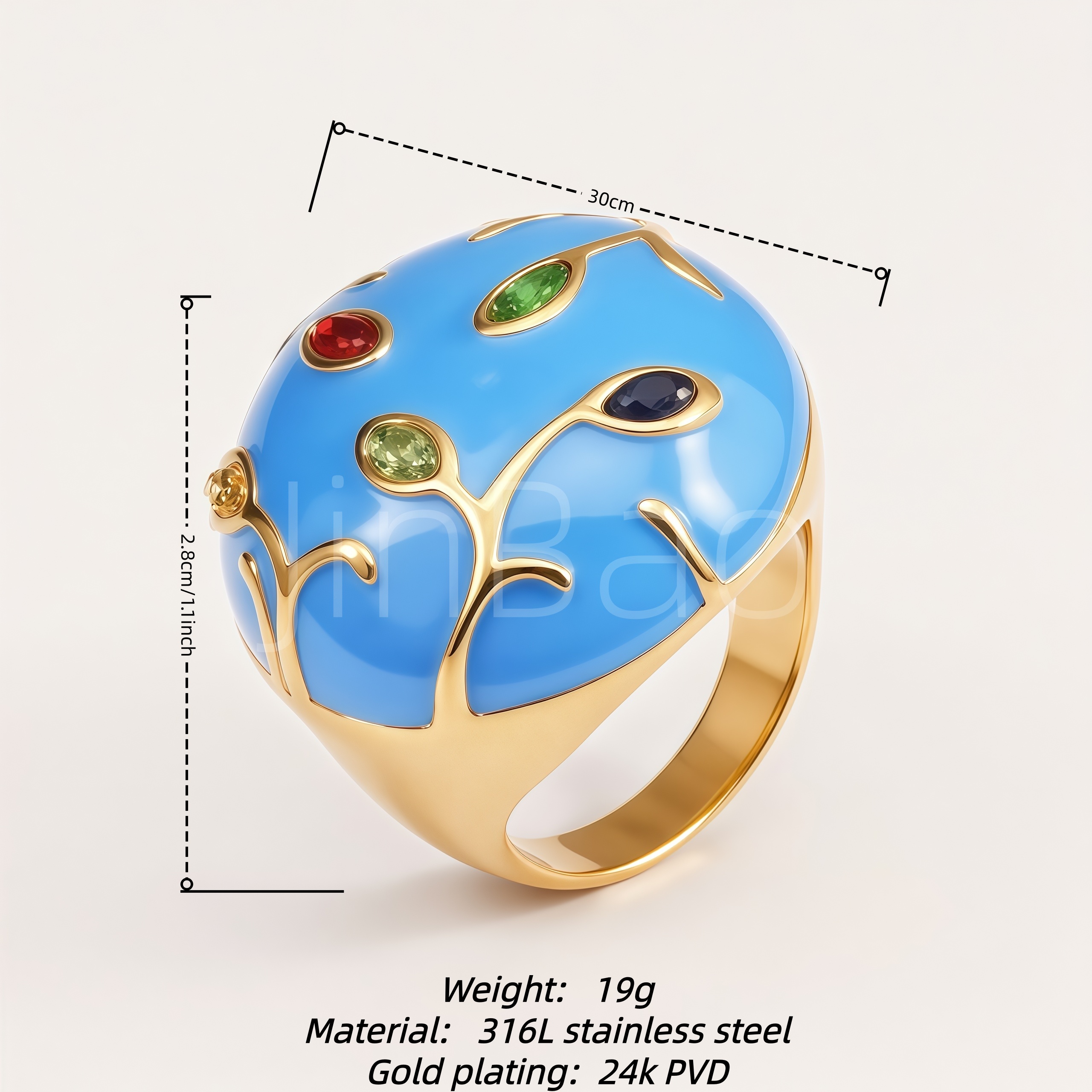 Vibrant Enamel Vine Multicolor Crystal Stainless Steel Women Ring