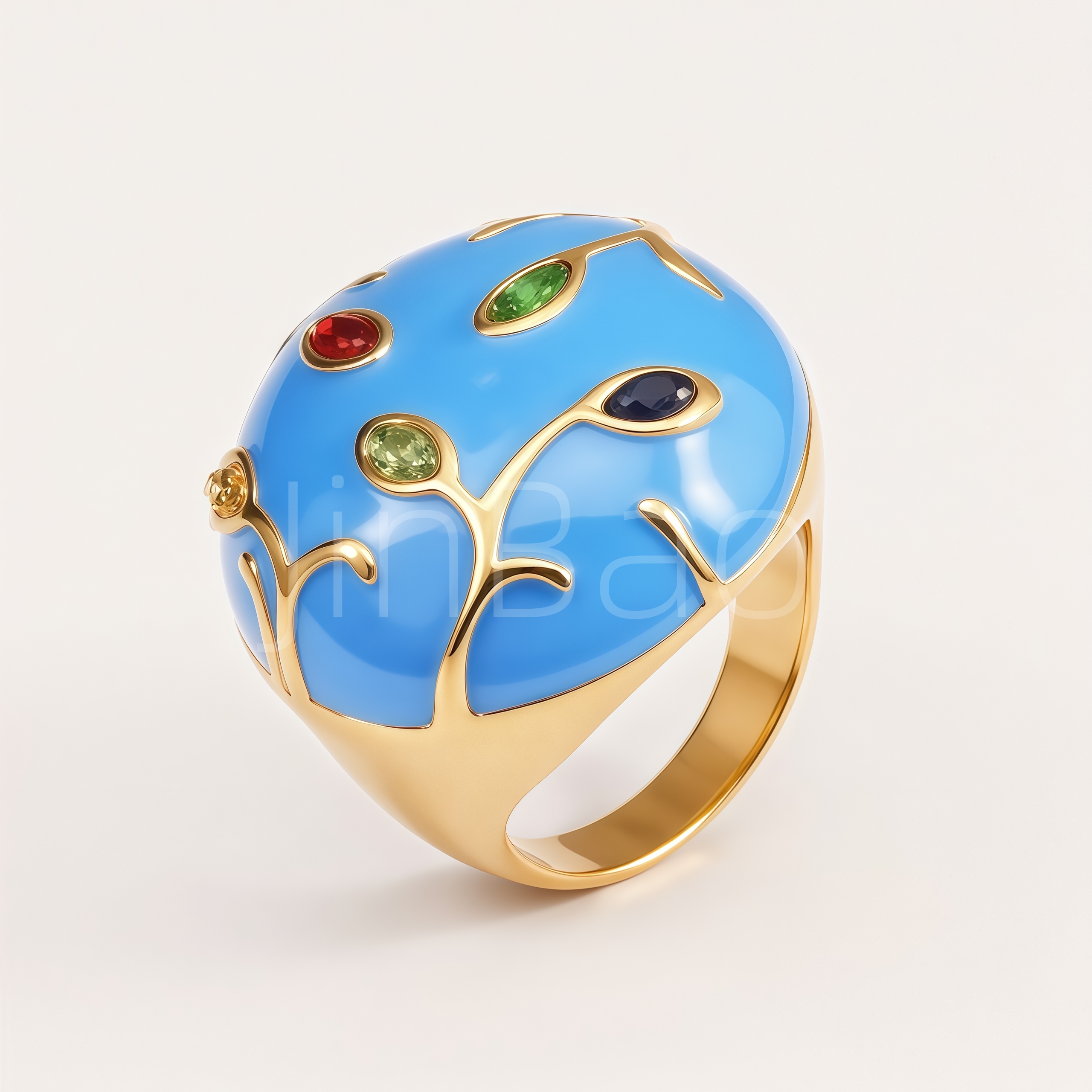 Vibrant Enamel Vine Multicolor Crystal Stainless Steel Women Ring