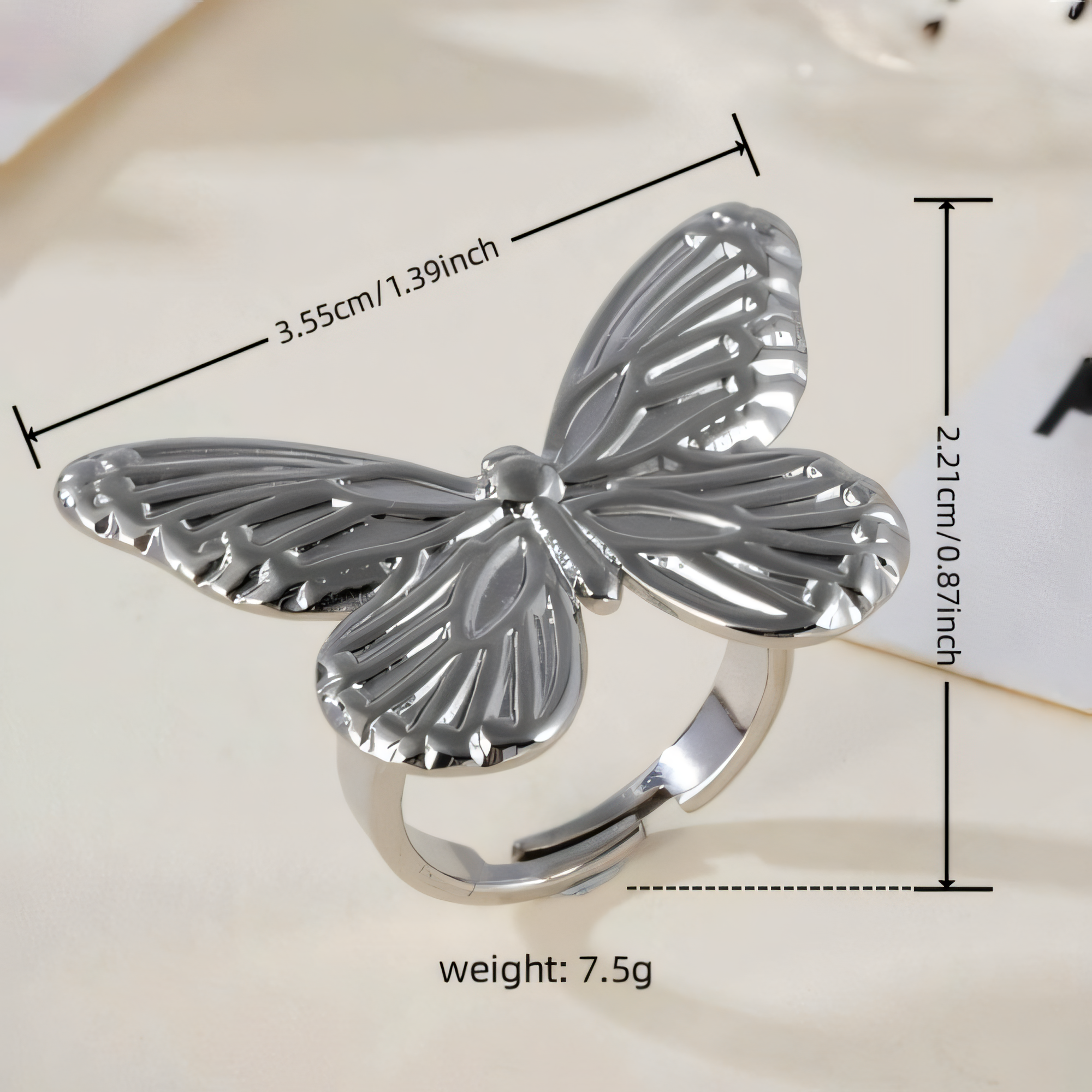 Vintage Butterfly Opening Adjustable Stainless Steel Women's Ring | G005618-JinBaoJewerly