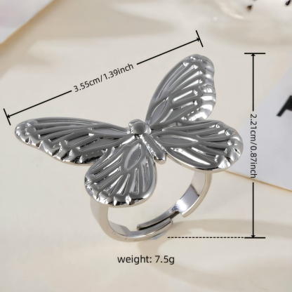 Vintage Butterfly Opening Adjustable Stainless Steel Women's Ring | G005618-JinBaoJewerly