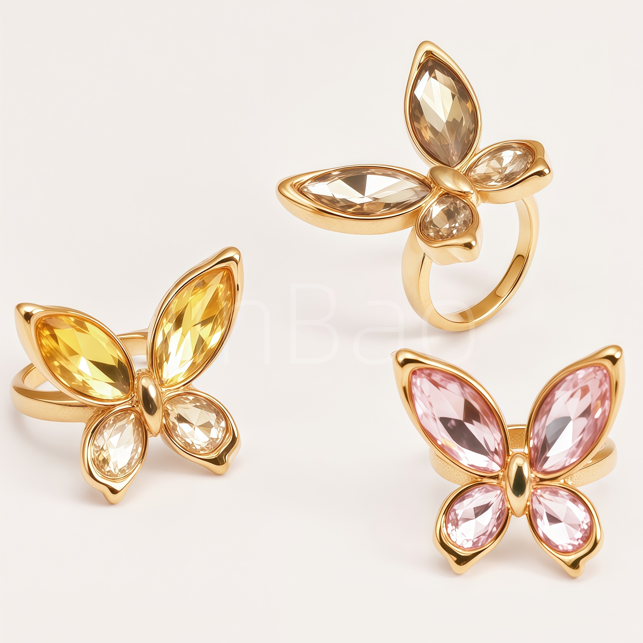 Butterfly Multi Color Pear CZ Stainless Steel Women Rings | N002803
