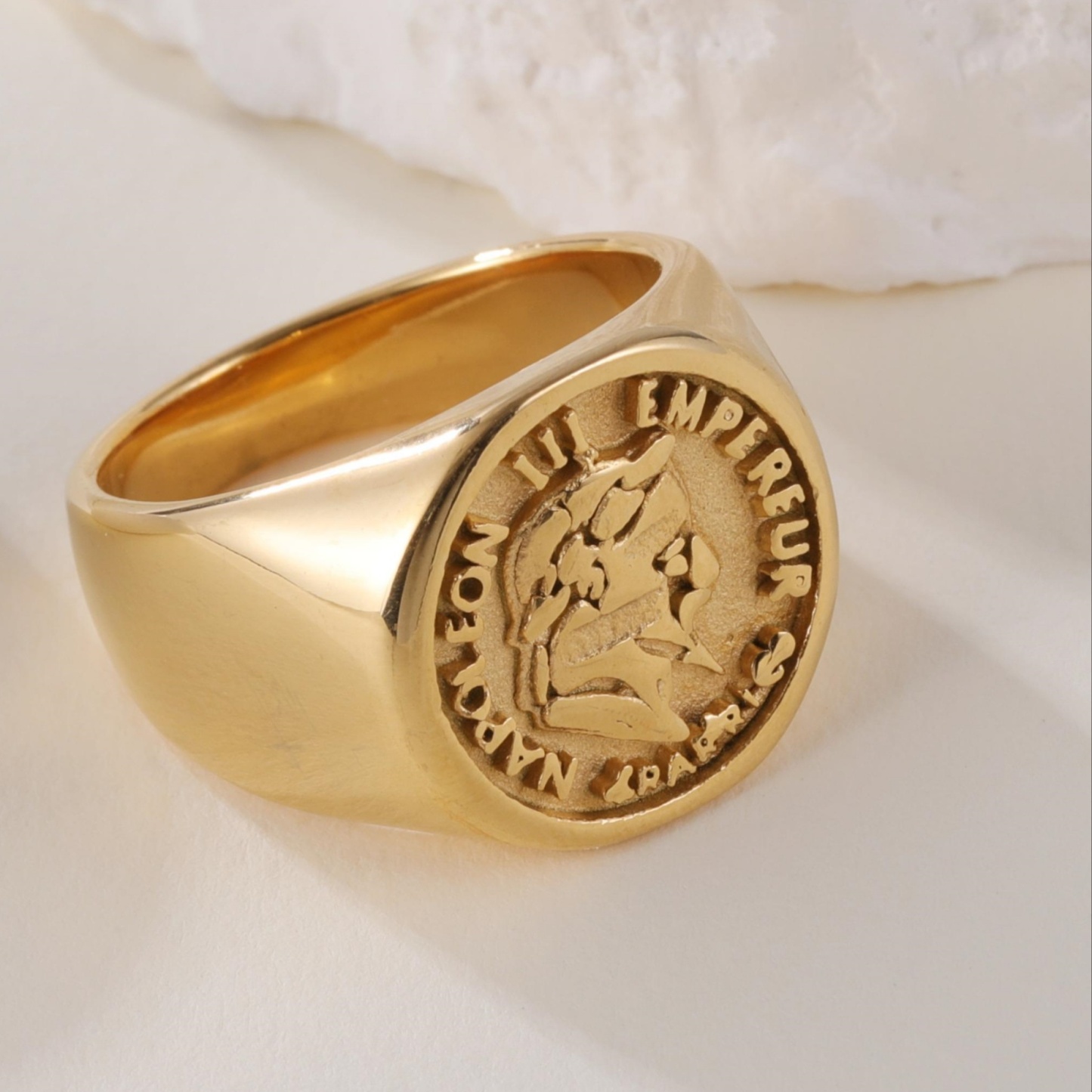 24K PVD Retro Style Napoleon Iii Gold Coin Design Stainless Steel Men's Waterproof Ring丨DZ1192-JinBaoJewerly