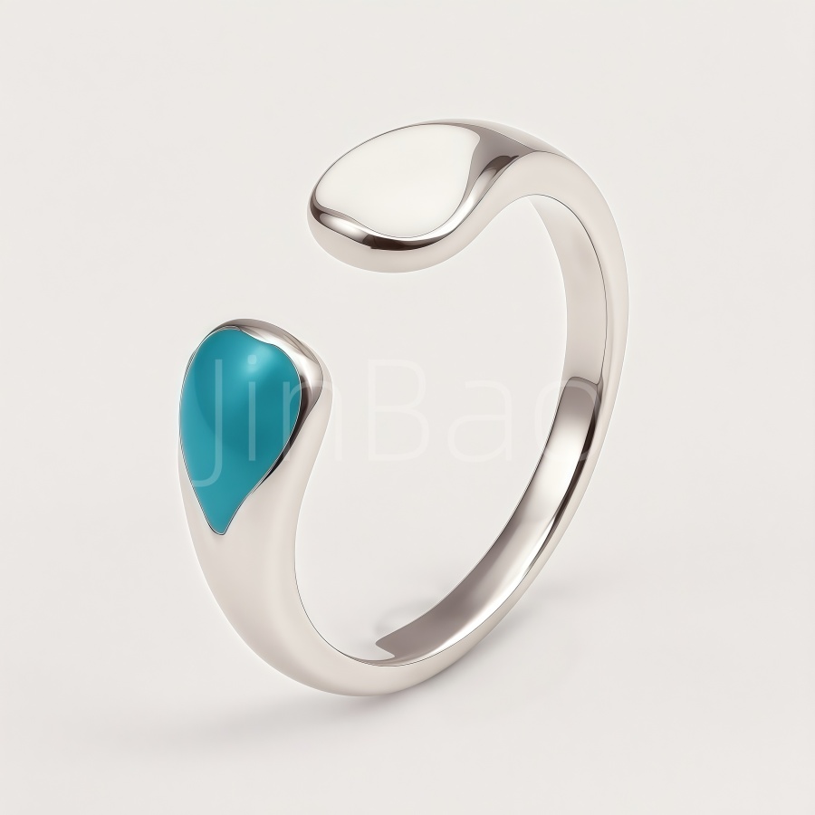 Asymmetric Teardrop Turquoise Enamel Open Adjustable Ring for Women | N00427