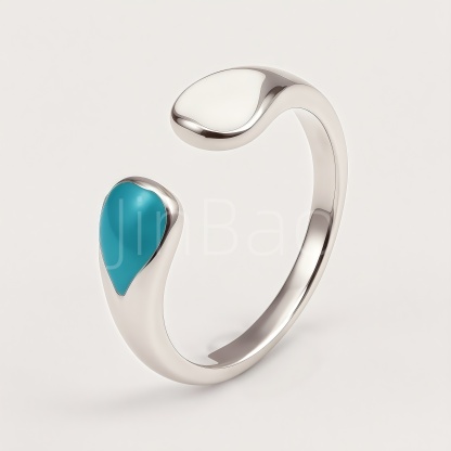 Asymmetric Teardrop Turquoise Enamel Open Adjustable Ring for Women | N00427