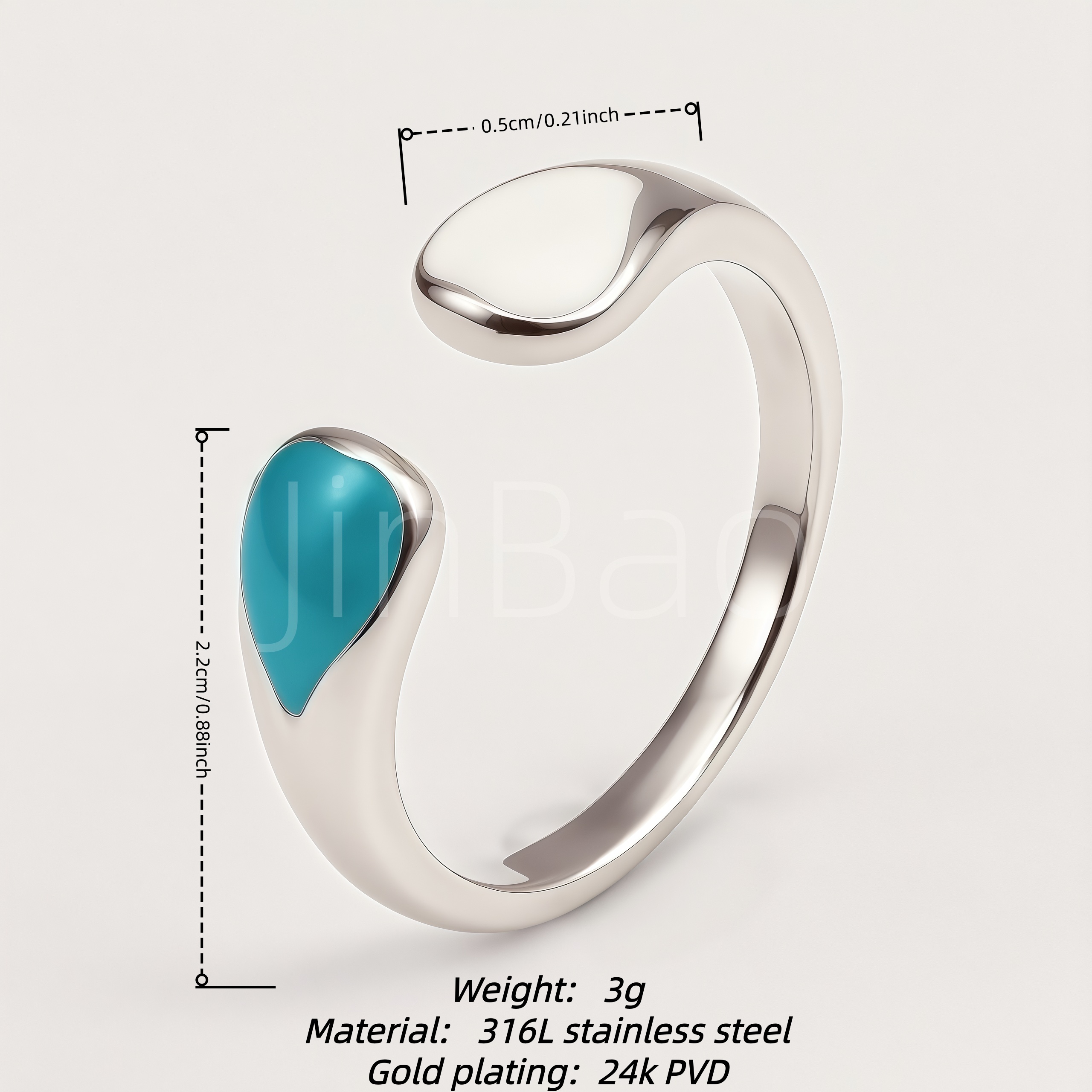 Asymmetric Teardrop Turquoise Enamel Open Adjustable Ring for Women | N00427
