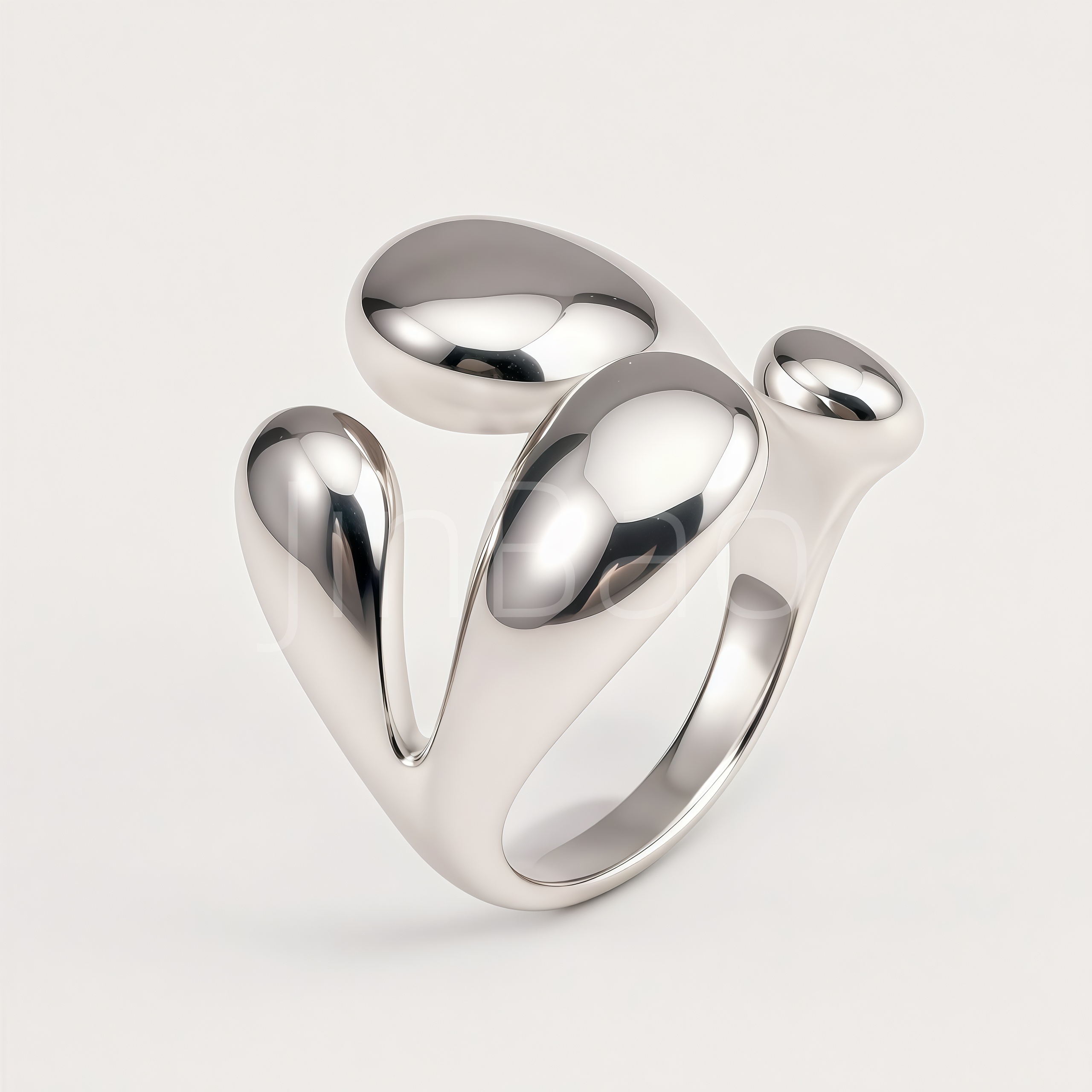 Abstract Fluid Teardrop‑Bead Open Ring for Women | E00488