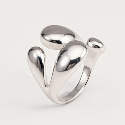 Abstract Fluid Teardrop‑Bead Open Ring for Women | E00488