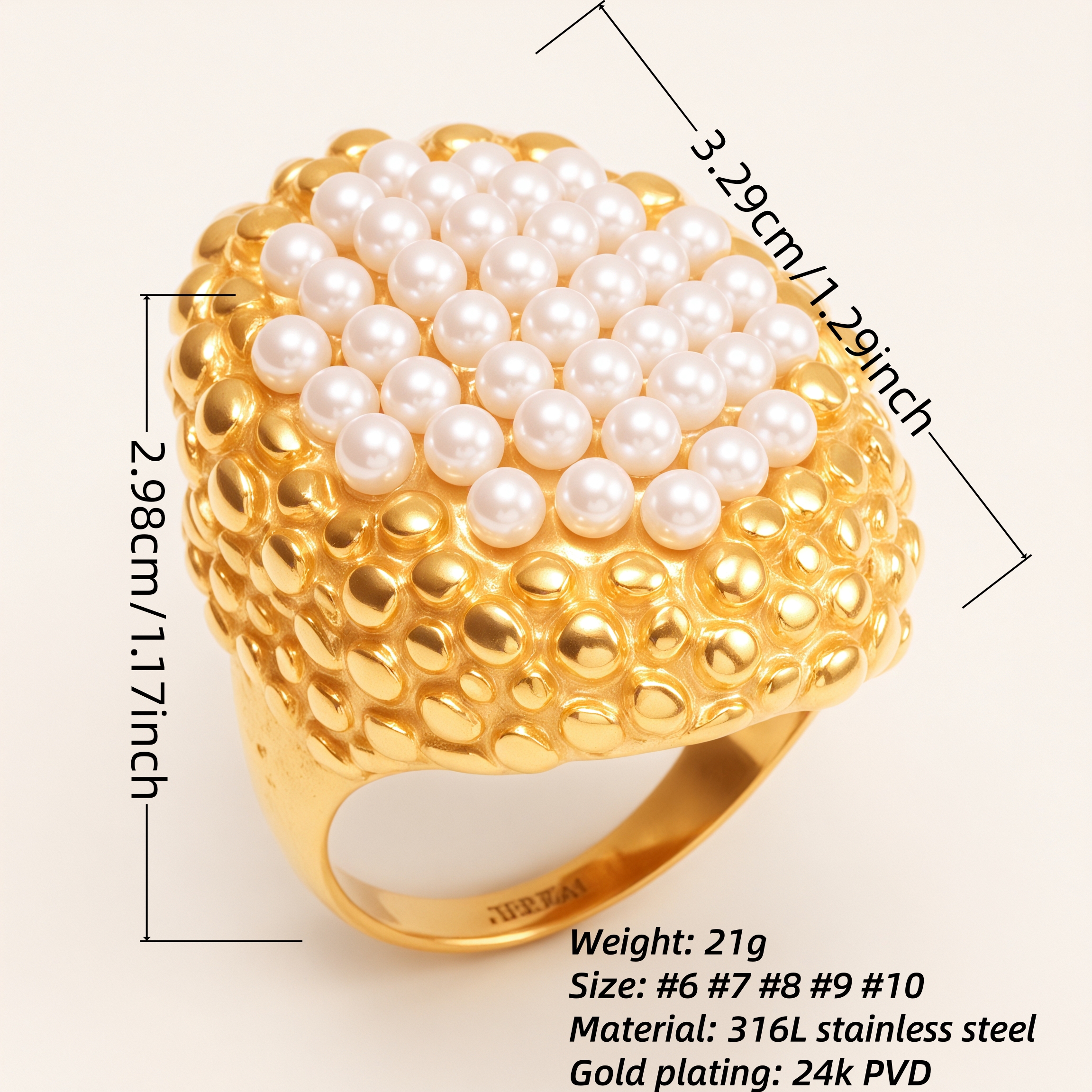 Gold Pearl Woven - Pattern Stainless Steel Ring, Luxury Fashion Women's Ring | G004644-JinBaoJewerly
