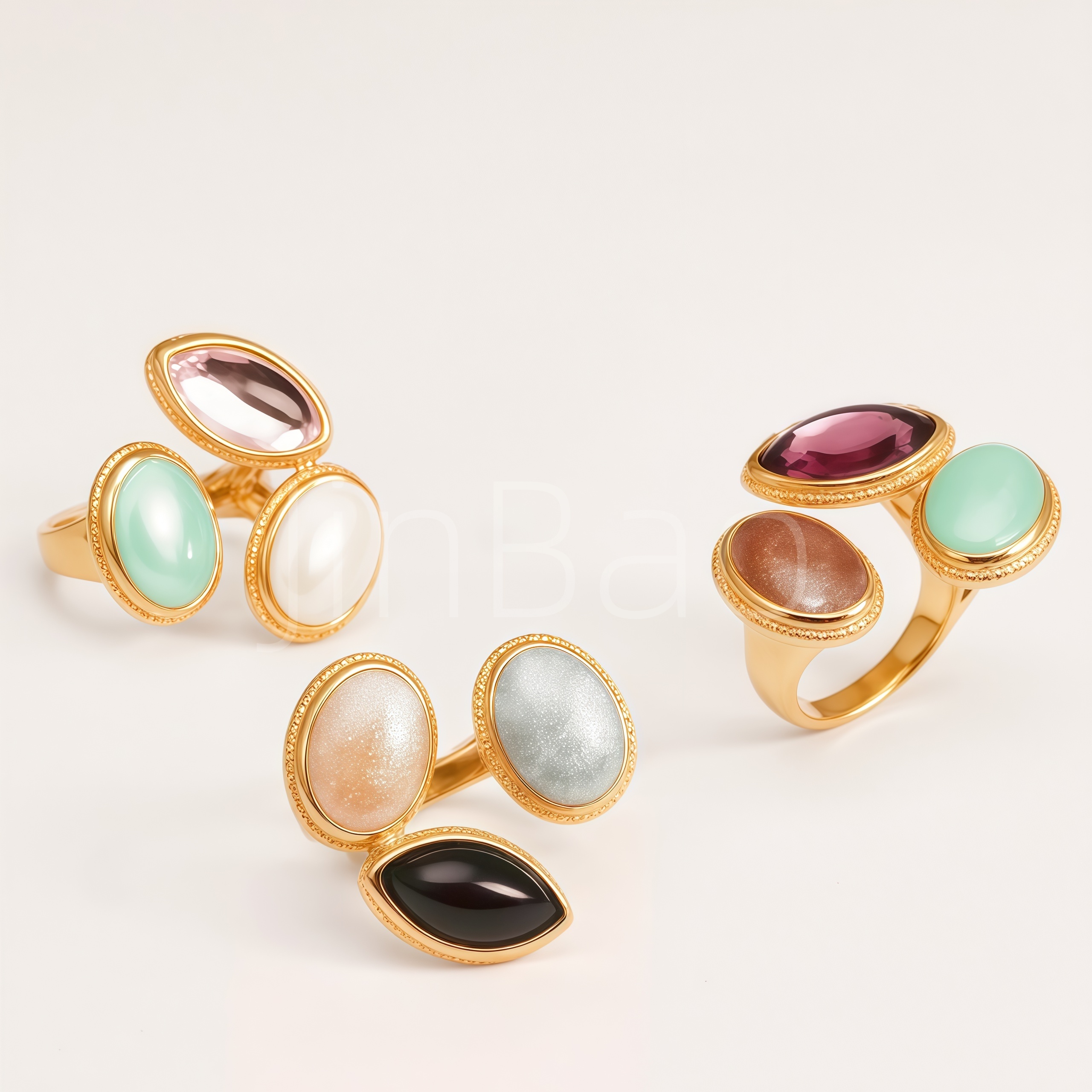 Vintage Multi Oval Gemstone Stainless Steel Women Rings | E00590