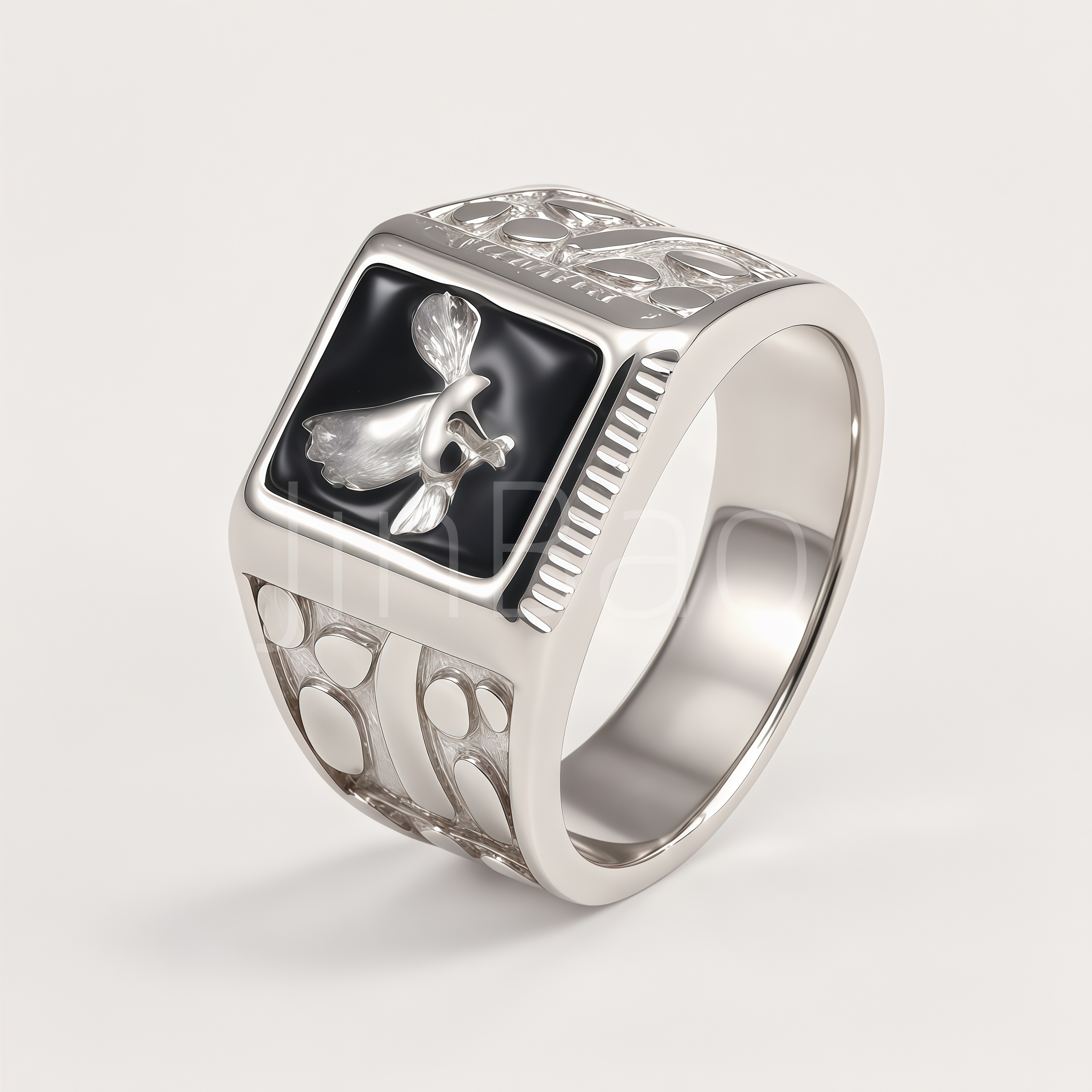 Vintage Eagle Embossed Square Signet Men's Ring | D0479