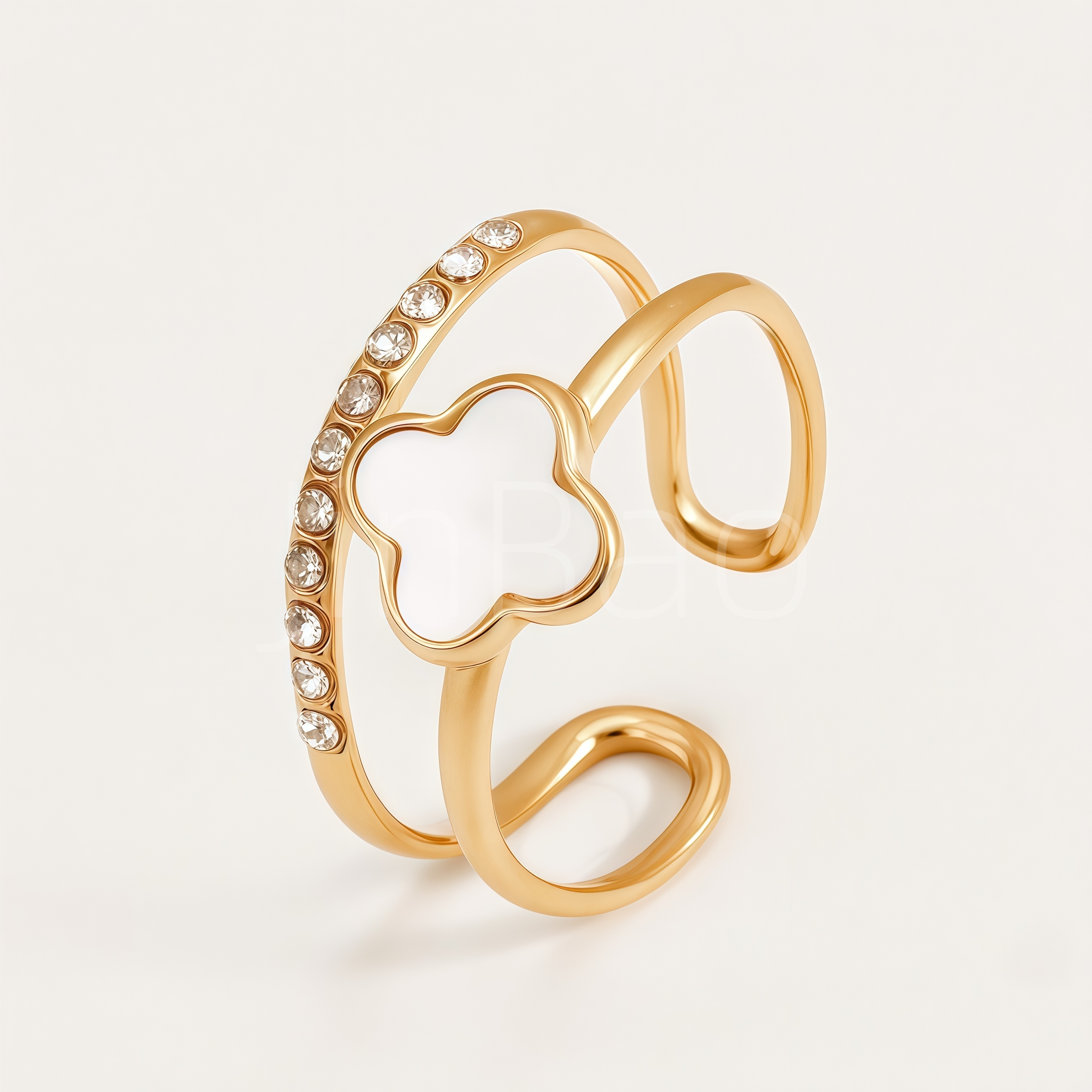 Four-Leaf Clover Gold-Tone Open Women Ring | N001915