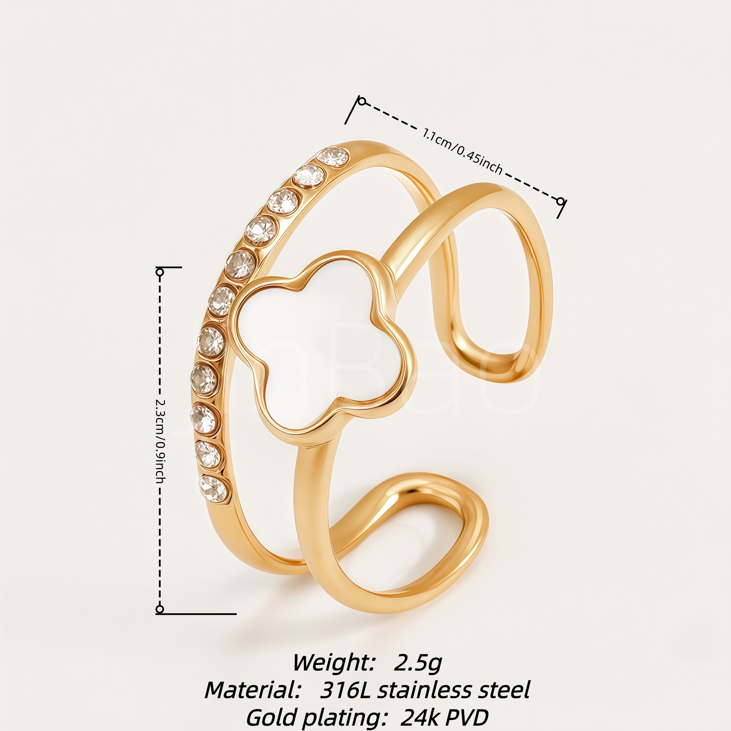 Four-Leaf Clover Gold-Tone Open Women Ring | N001915