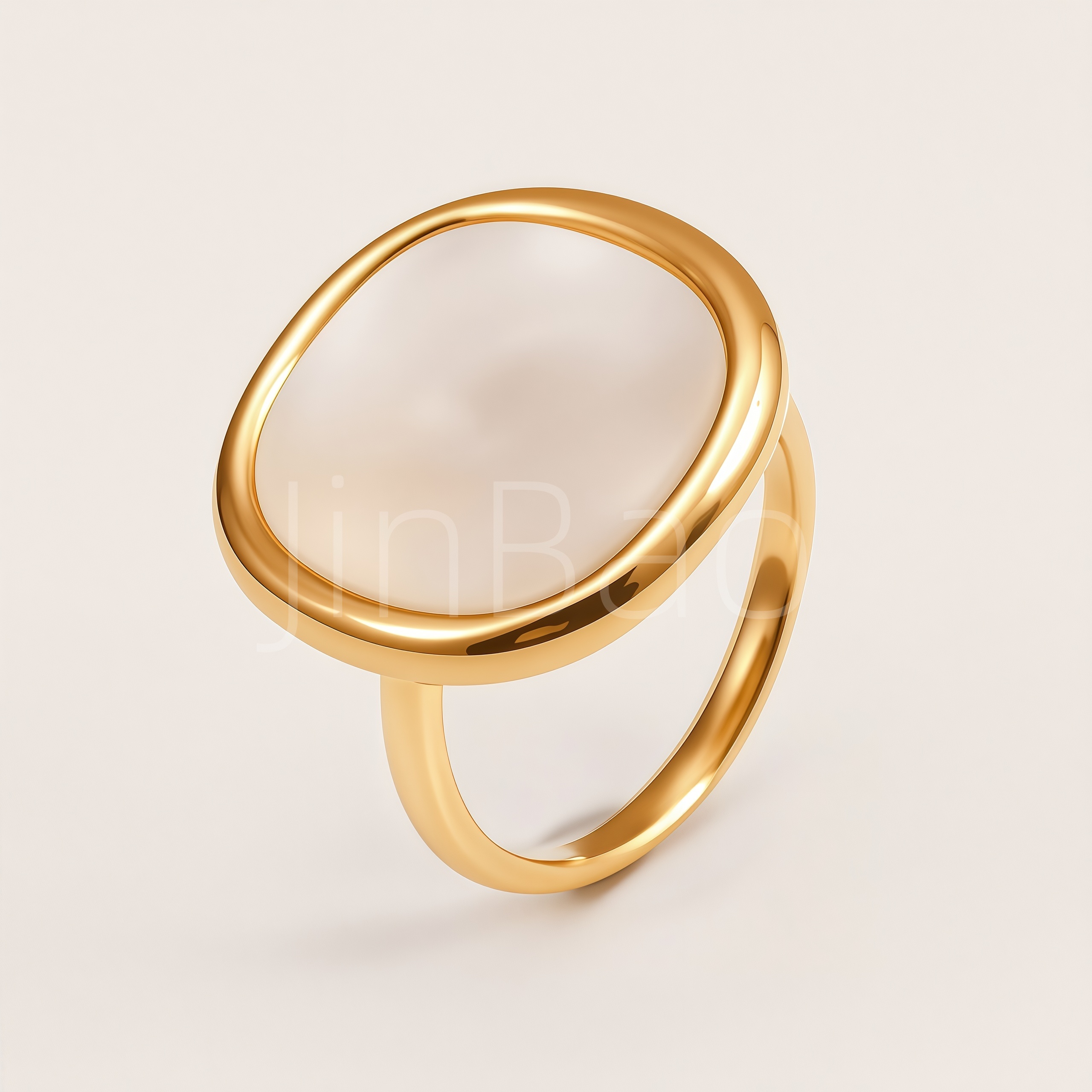 Minimalist Large Oval Mother of Pearl Bezel Set Women's Ring | E0053