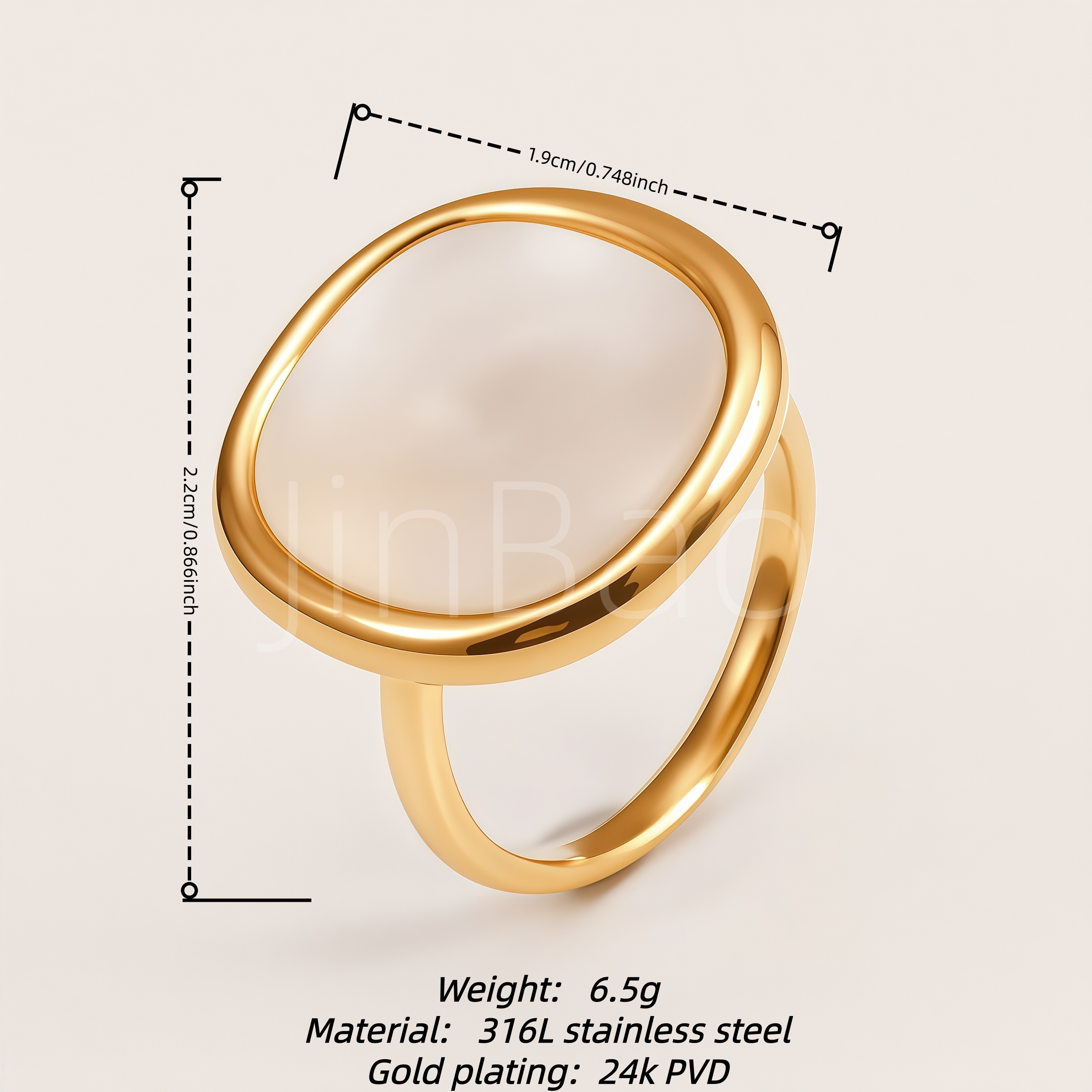 Minimalist Large Oval Mother of Pearl Bezel Set Women's Ring | E0053