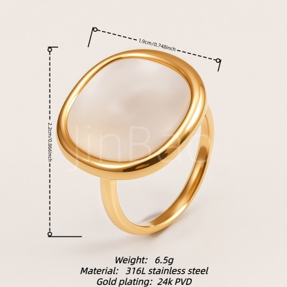 Minimalist Large Oval Mother of Pearl Bezel Set Women's Ring | E0053