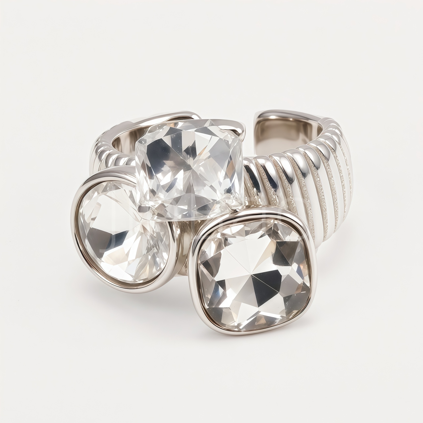 Chunky Three‑Stone Mixed‑Cut Clear CZ Women Ring | N002816