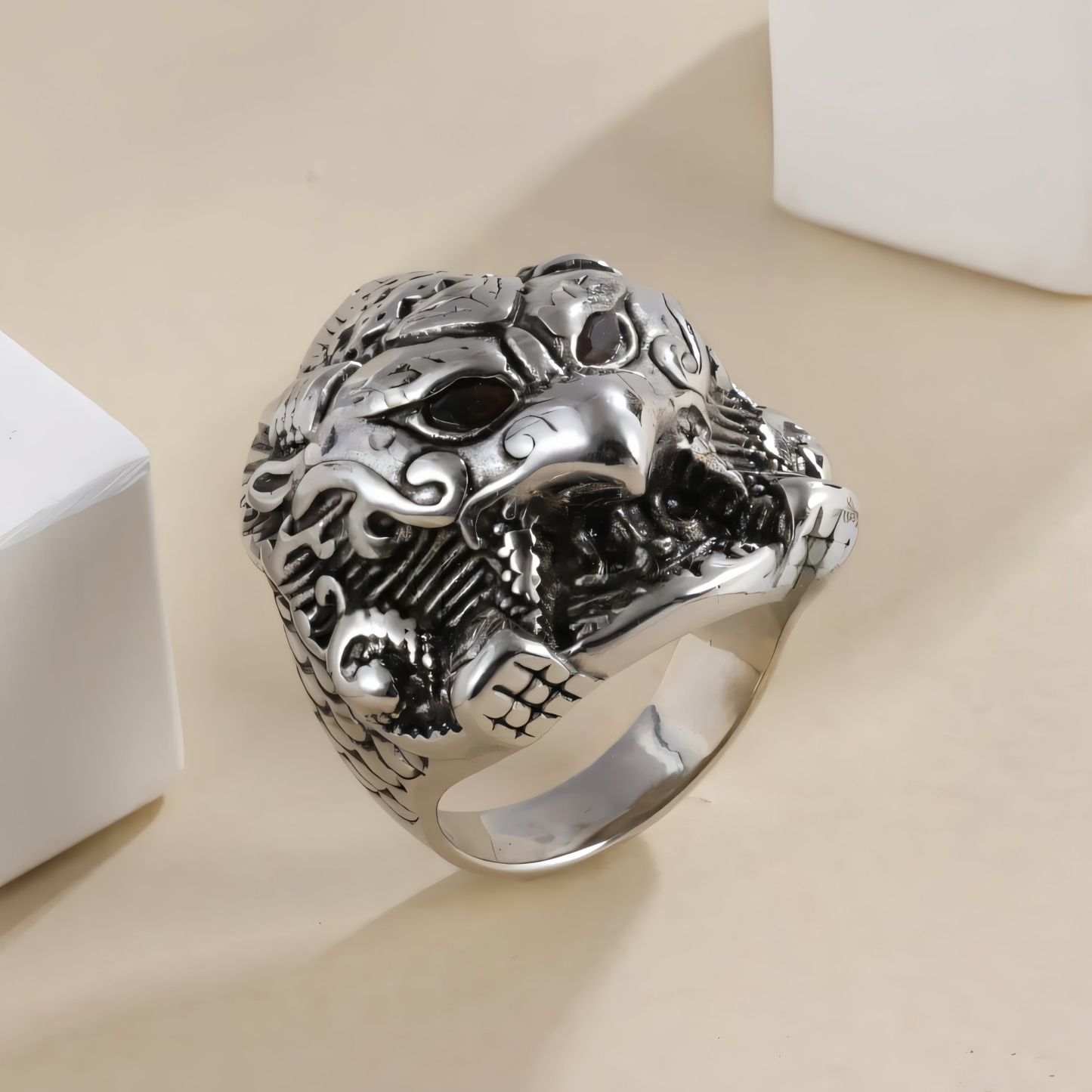 Eagle Head Stainless Steel Ring Men's Vintage Fashion Design | DZ1918-JinBaoJewerly