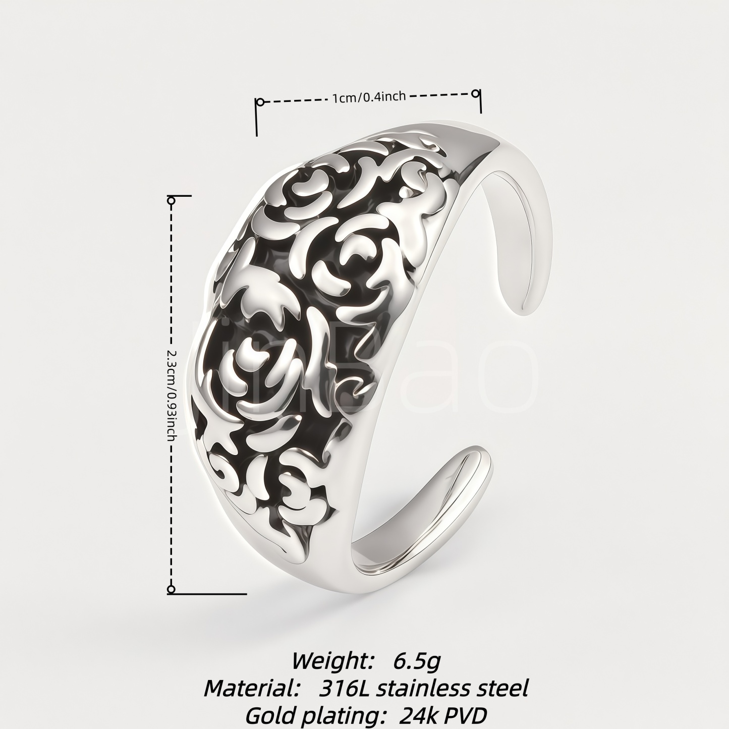 Antique Scroll Floral Carving Wide Adjustable Punk Unisex Ring | E00454