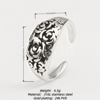 Antique Scroll Floral Carving Wide Adjustable Punk Unisex Ring | E00454