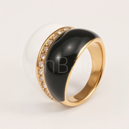 Two‑Tone Dual‑Layer Enamel Rhinestone Dome Women's Ring | E00546