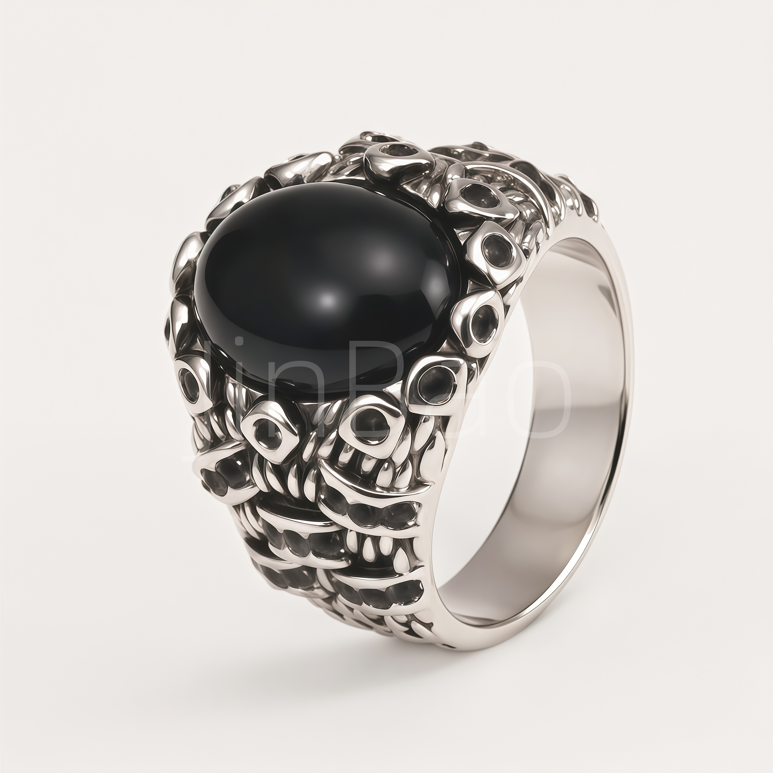 Vintage Oxidized Carved Oval Gem Men's Ring | B089