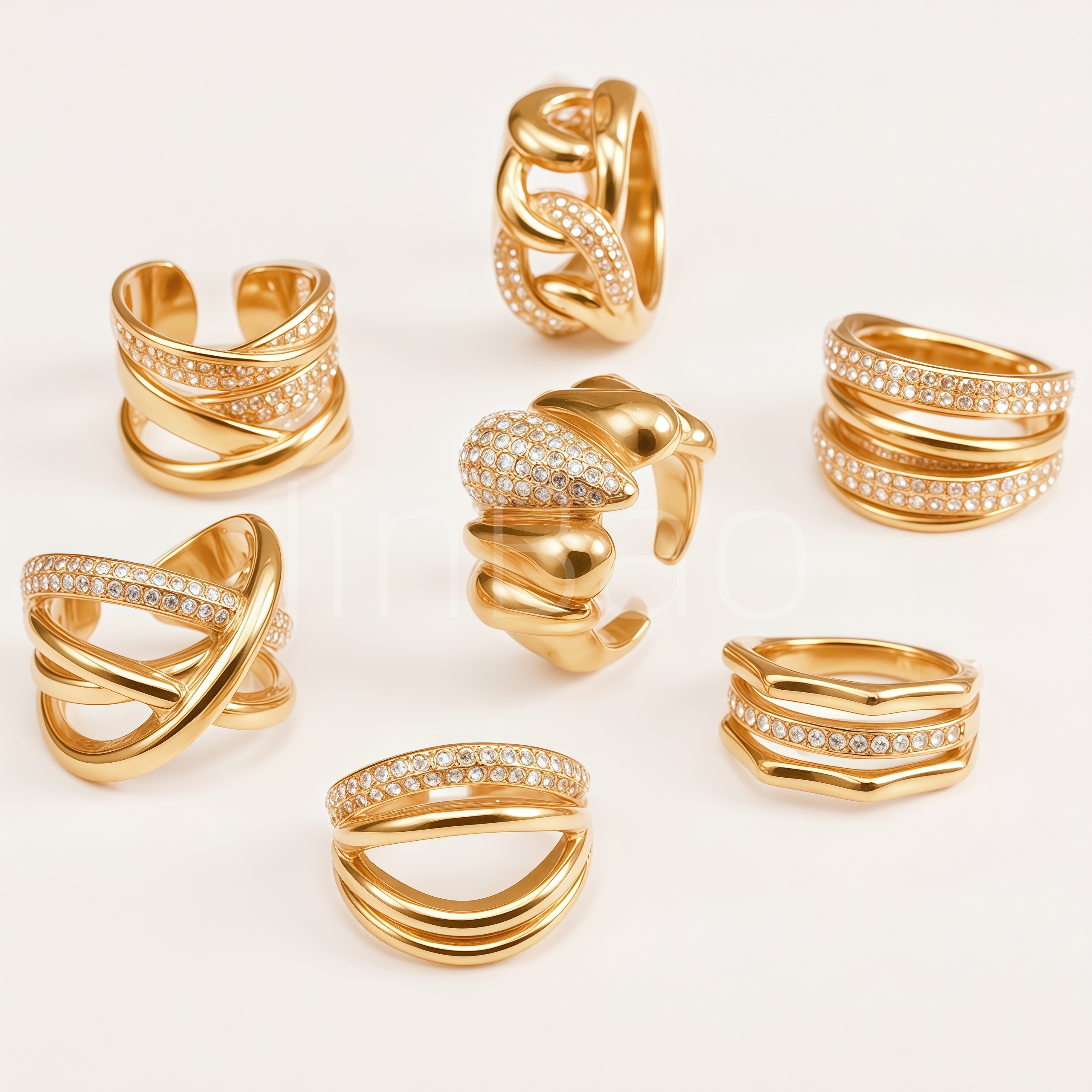 Multi‑Layer Intertwined CZ Pave Open Wide Women's Rings, Assorted Styles