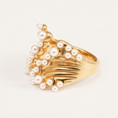 Vertical Textured Imitation Pearl Women's Ring | E00516