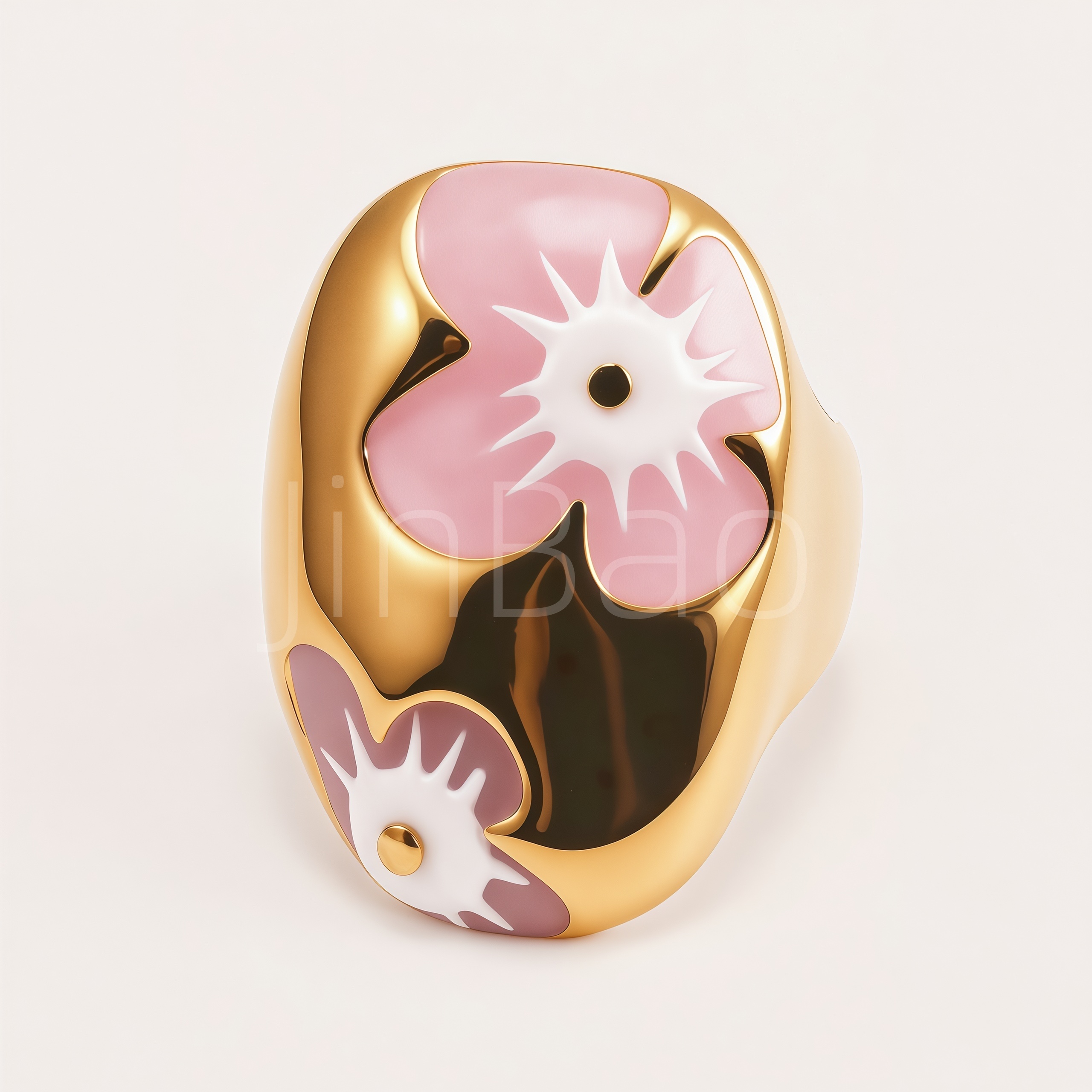 Chunky Pink‑White Enamel Flower Women Ring | E00561