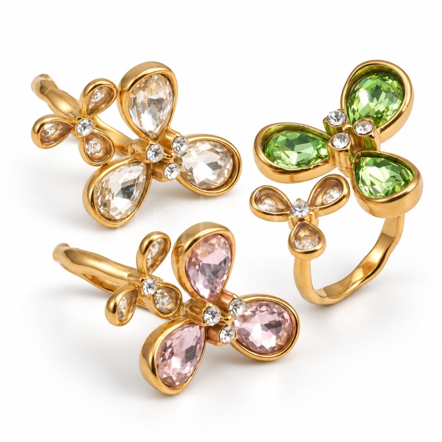 butterfly motif statement jewelry Stainless Steel gold tone Ring N002804