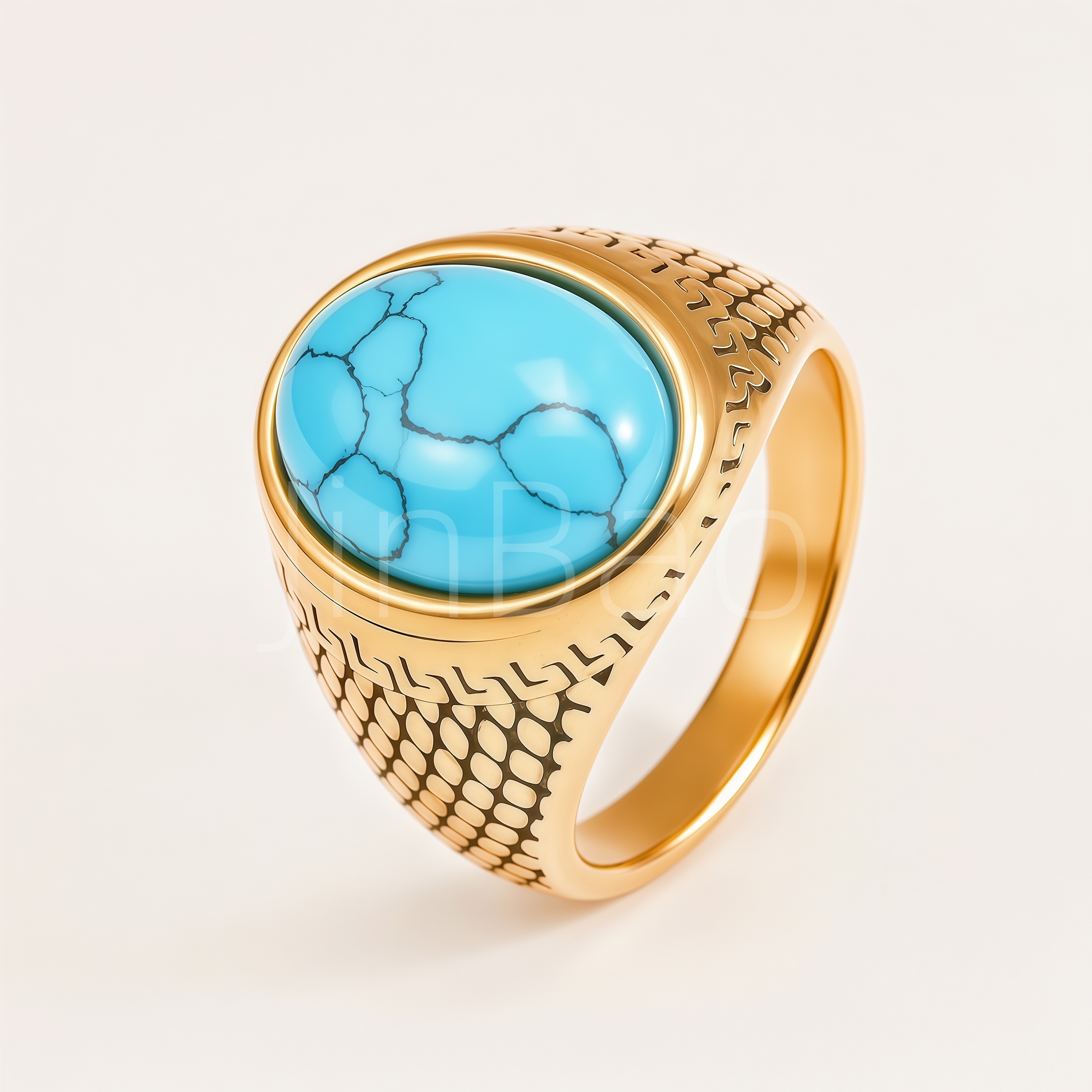 Ethnic Turquoise Stone Stainless Steel Men Statement Finger Ring
