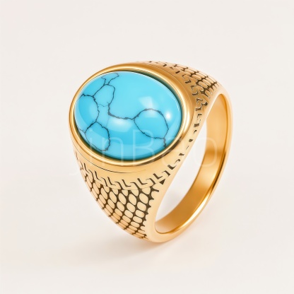 Ethnic Turquoise Stone Stainless Steel Men Statement Finger Ring