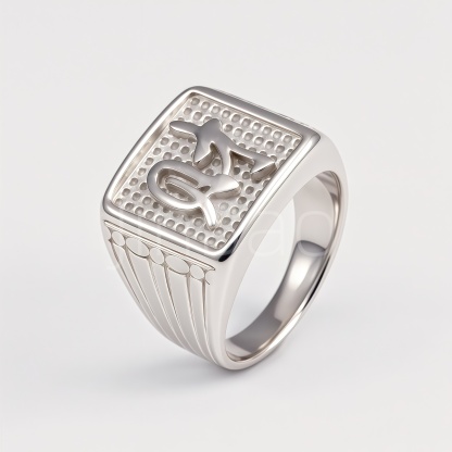 Chinese Fortune Character Embossed Square Men Signet Ring | B00254