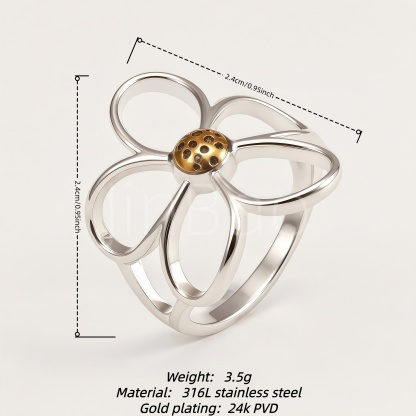 Stainless Steel Lucky Floral Statement Ring for Women | N002718