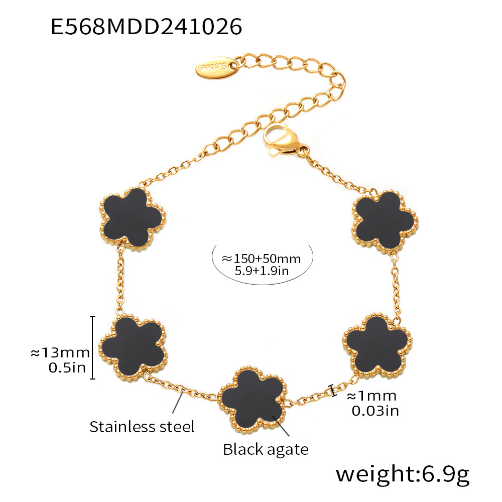 Multicolor Agate Five Petal Flower Stainless Steel Bracelet Light Luxury Gift for Best Friends Floral Chain Jewelry