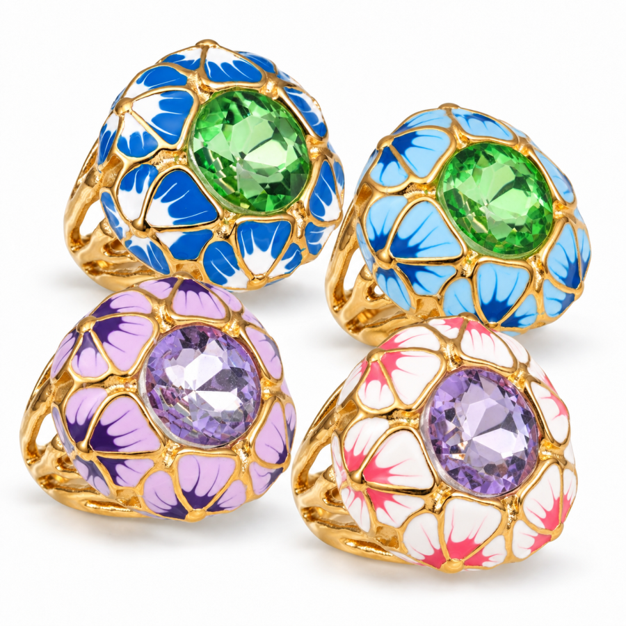Stainless Steel Multicolor Ring floral-botanical Decorative Stone E00550J