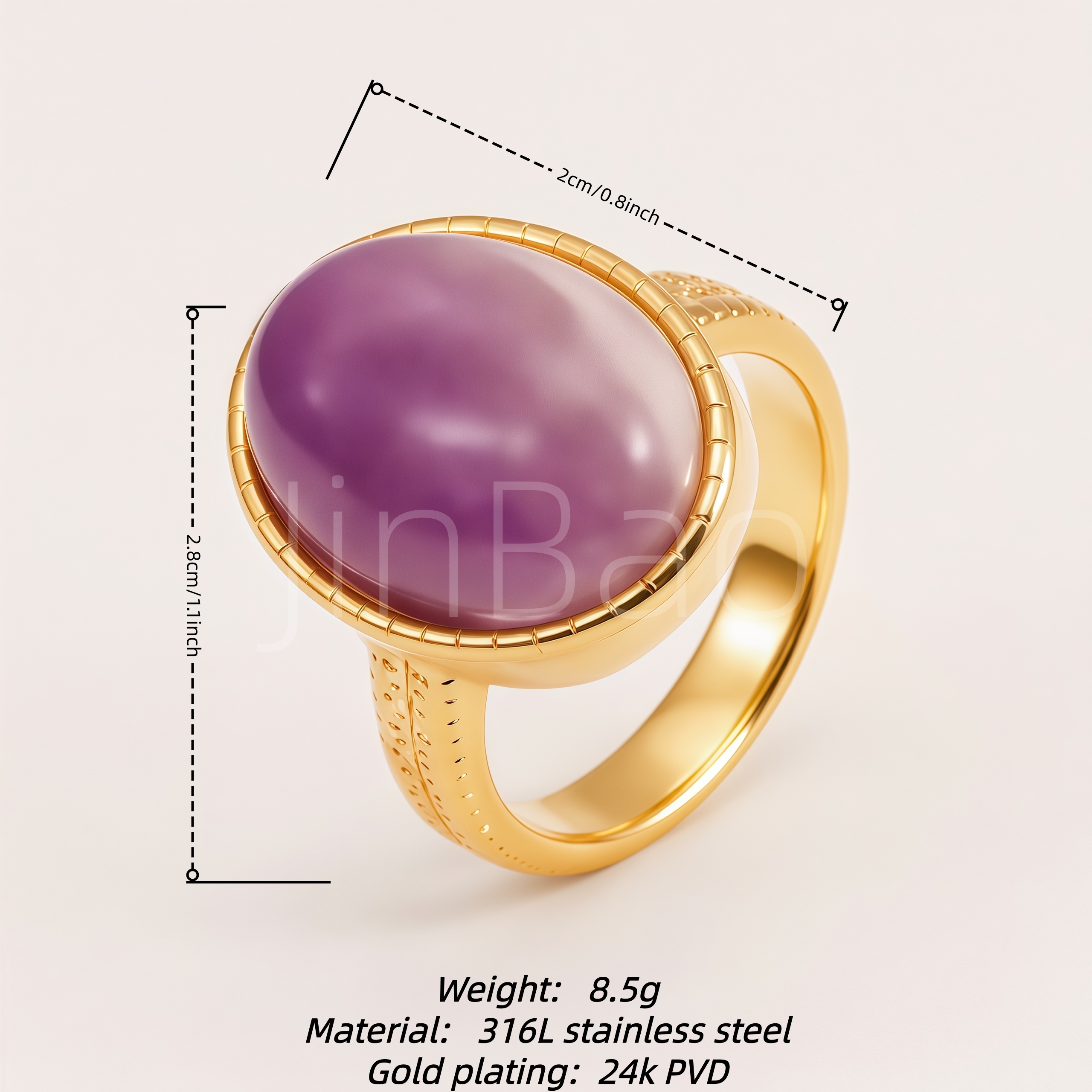 Oval Cabochon Purple Gem Bezel‑Set Women Ring | E00556