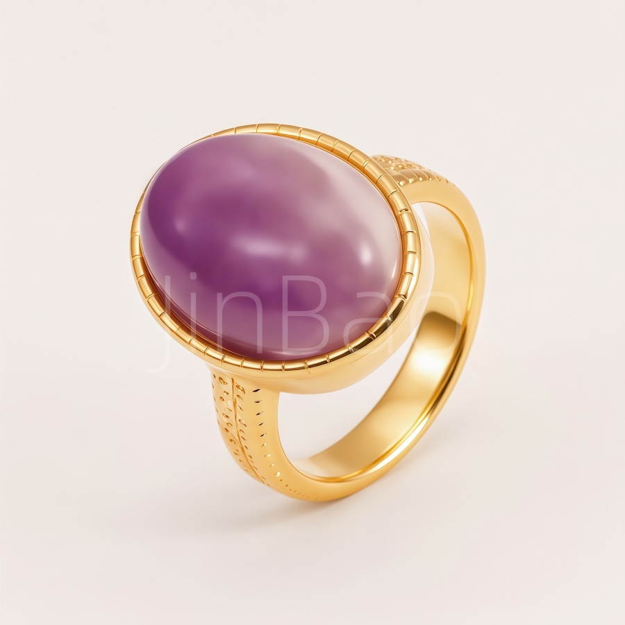 Oval Cabochon Purple Gem Bezel‑Set Women Ring | E00556
