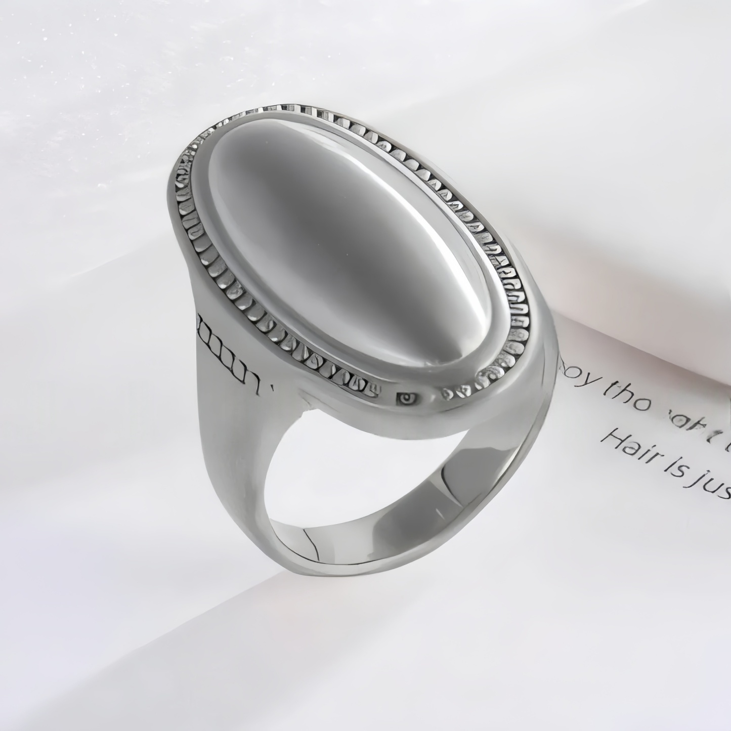 Elegant Oval Ring Women's Two-Tone Gold & Silver Stainless Steel Ring | G003417-JinBaoJewerly