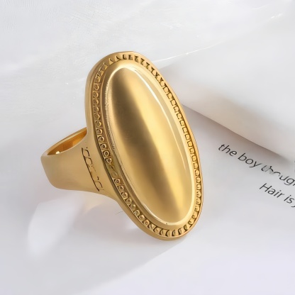 Elegant Oval Ring Women's Two-Tone Gold & Silver Stainless Steel Ring | G003417-JinBaoJewerly