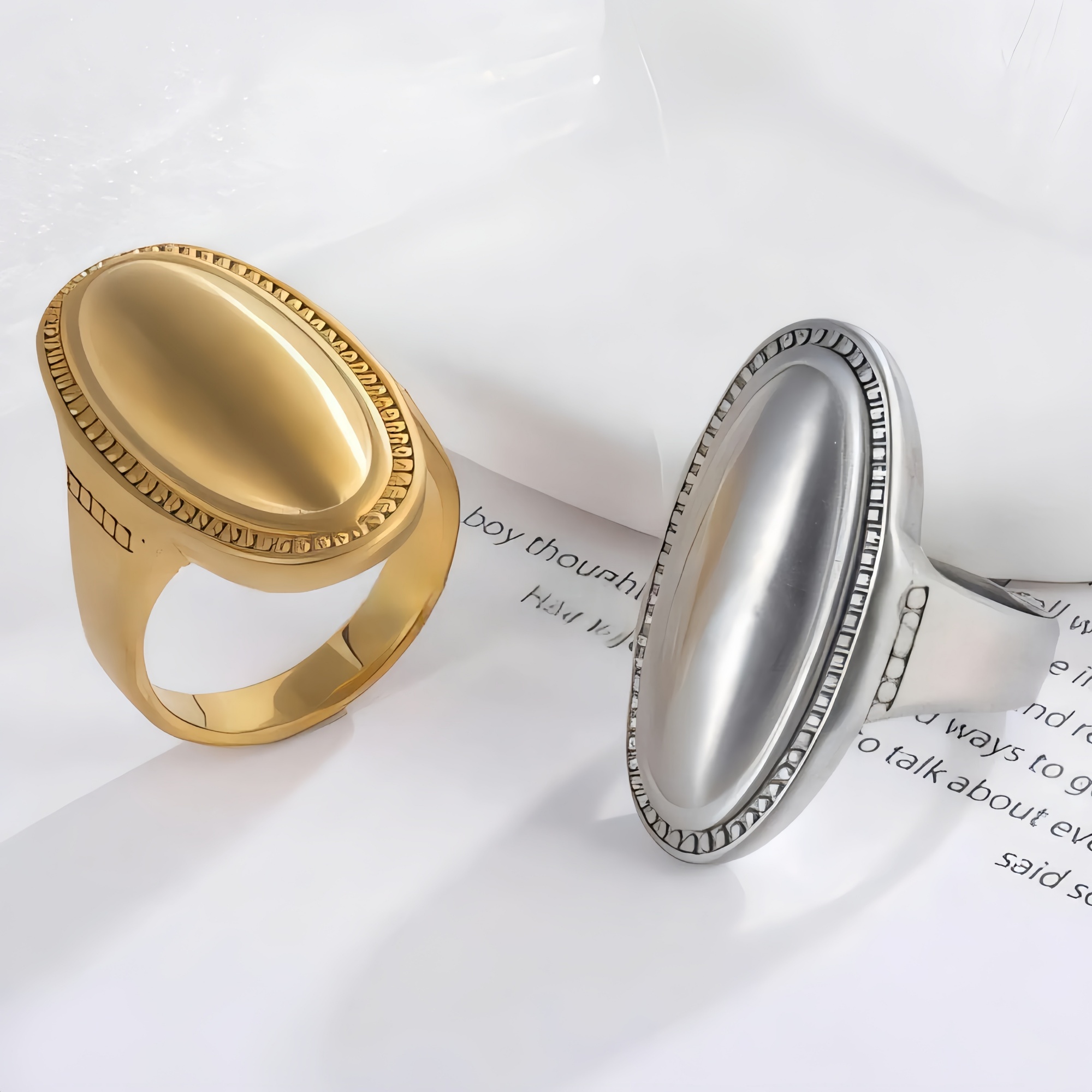 Elegant Oval Ring Women's Two-Tone Gold & Silver Stainless Steel Ring | G003417-JinBaoJewerly