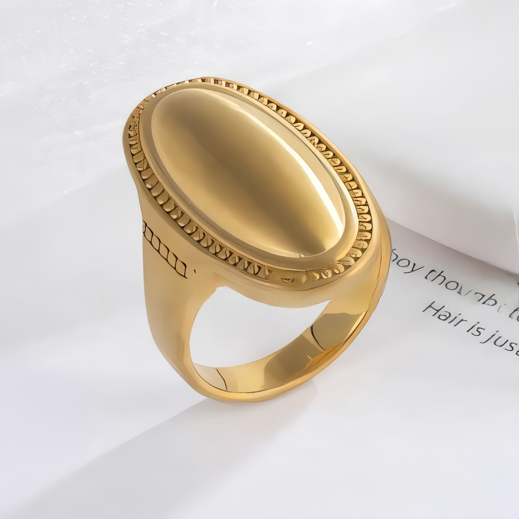 Elegant Oval Ring Women's Two-Tone Gold & Silver Stainless Steel Ring | G003417-JinBaoJewerly