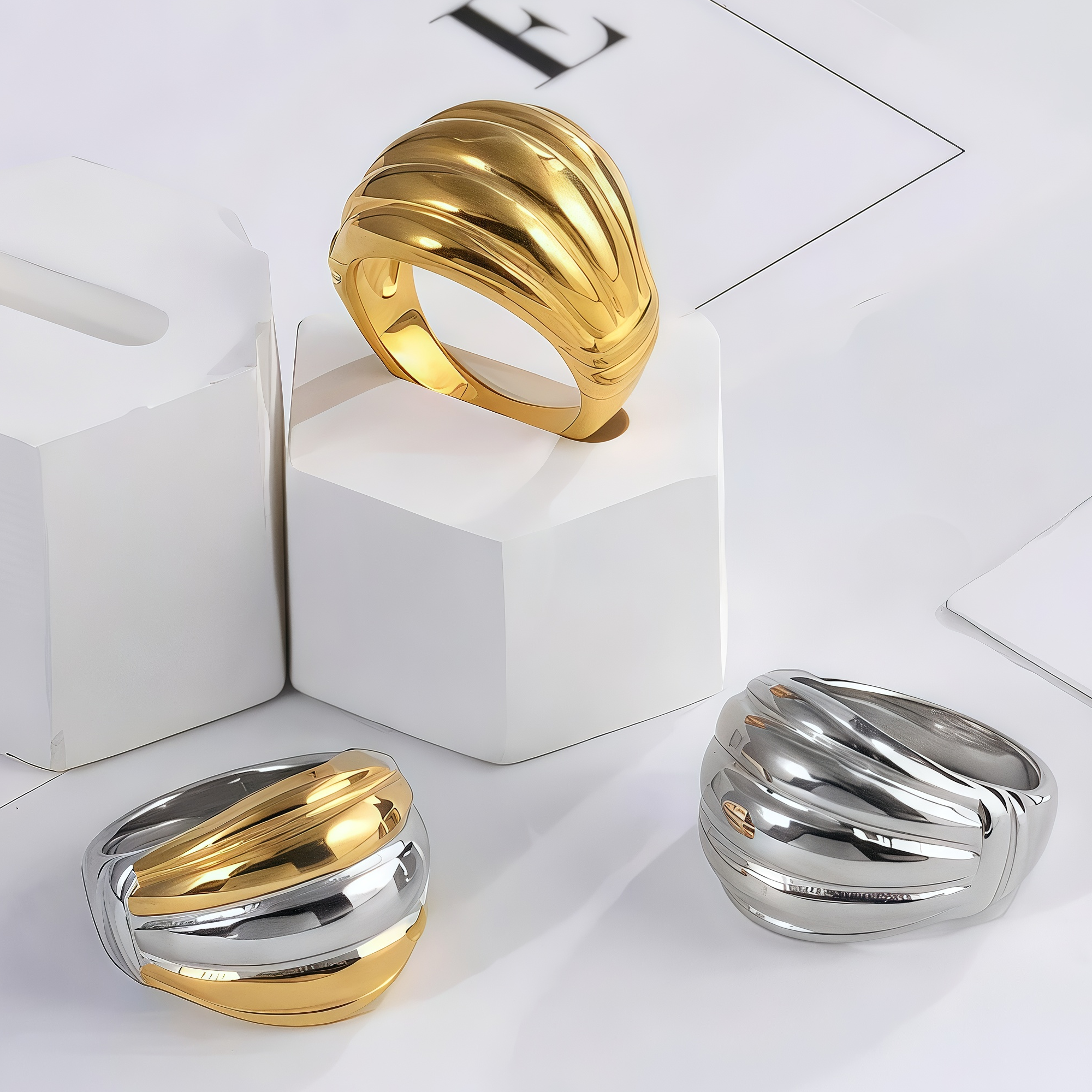 Elegant Wave Pattern Stainless Steel Ring Fashionable Women's Ring | G00138-JinBaoJewerly