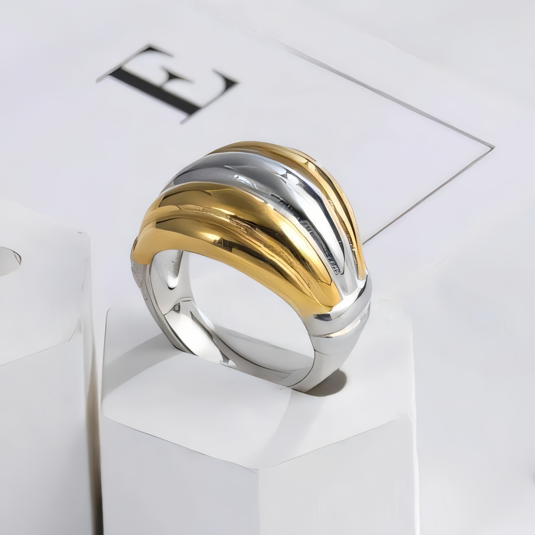 Elegant Wave Pattern Stainless Steel Ring Fashionable Women's Ring | G00138-JinBaoJewerly