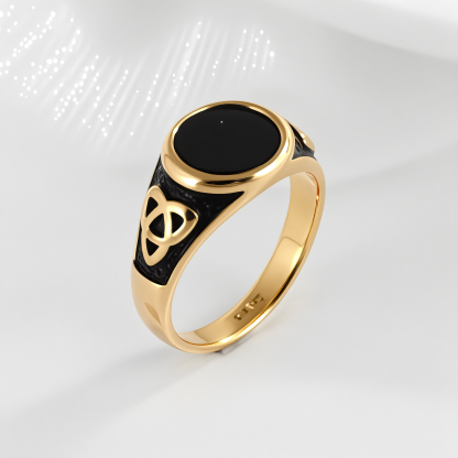 【无库存】Black Round Inlaid Retro Personalized Stainless Steel Men's Ring | K002933-JinBaoJewerly