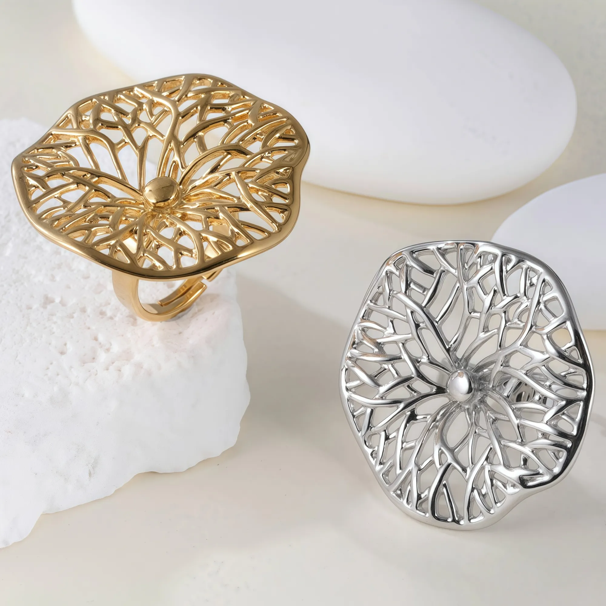Elegant Hollow Flower Design Stainless Steel Women's Waterproof Ring丨G005935-JinBaoJewerly