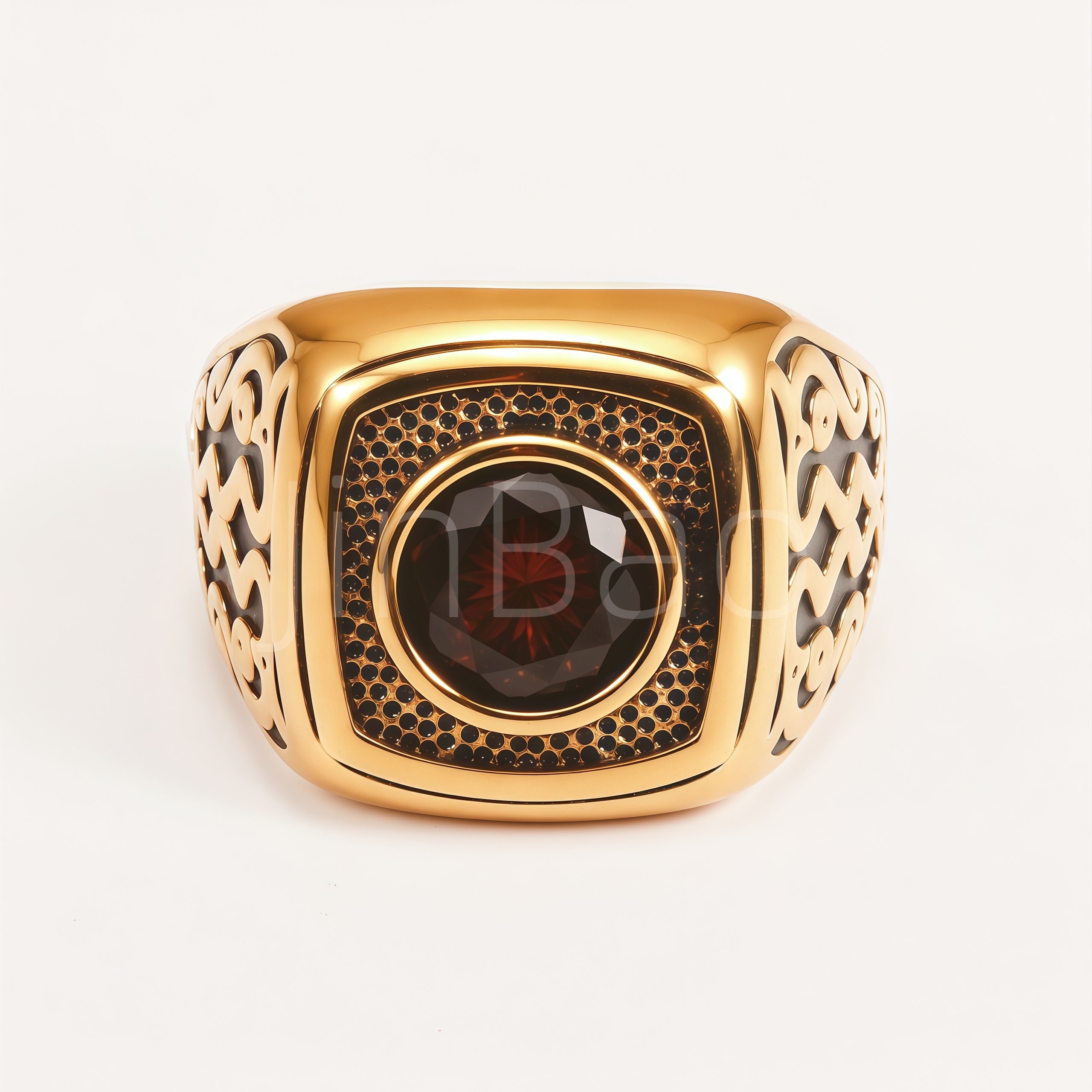 Red CZ Honeycomb‑Textured Men Ring | 