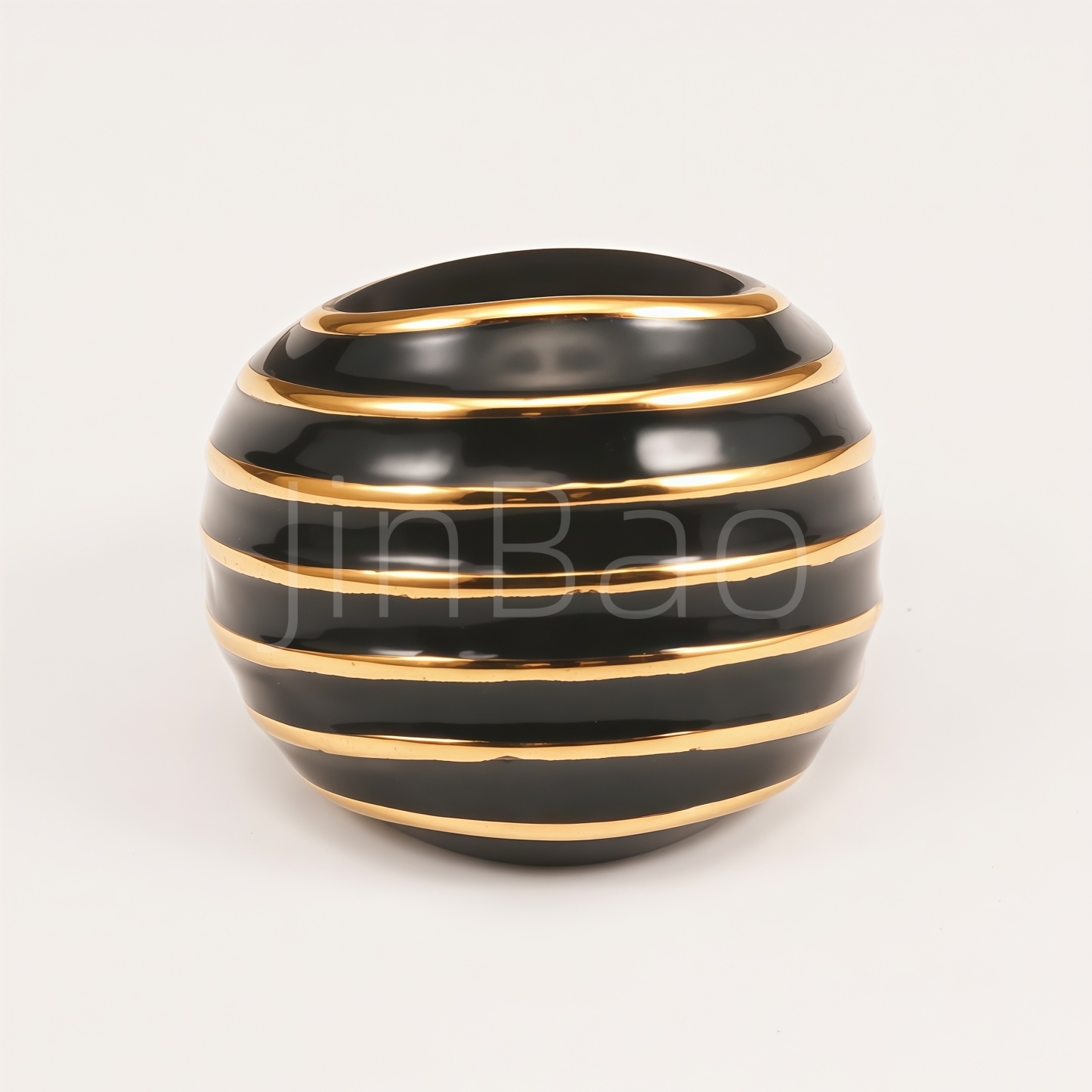 Curved Striped Black Enamel Dome Women's Ring | E00545