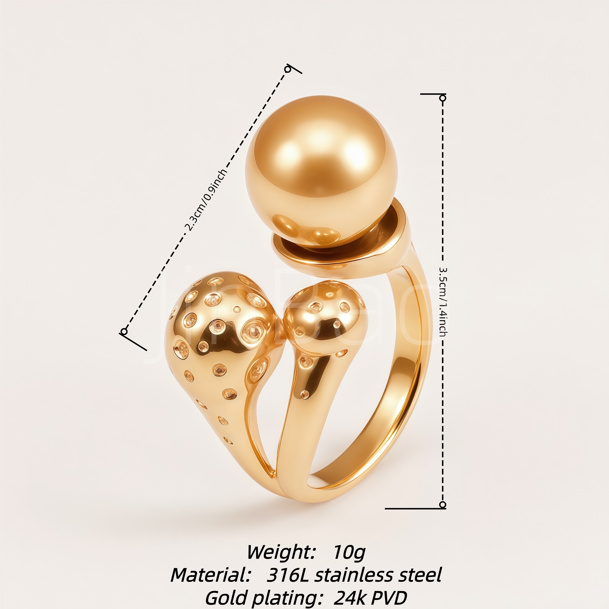 Hammered Textured Bud Golden Imitation Pearl Women's Ring | E00551